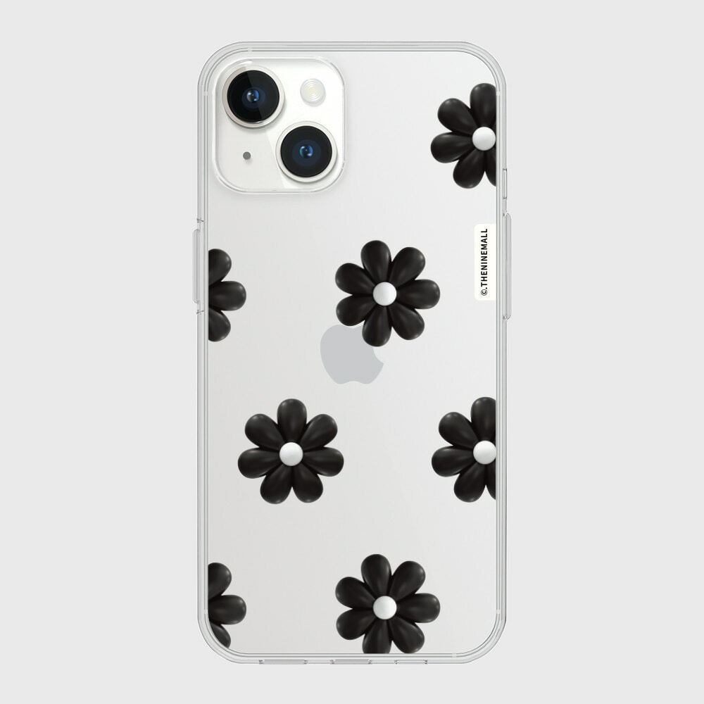 THE NINE MALL - black marguerite flower pattern 透明軟殼