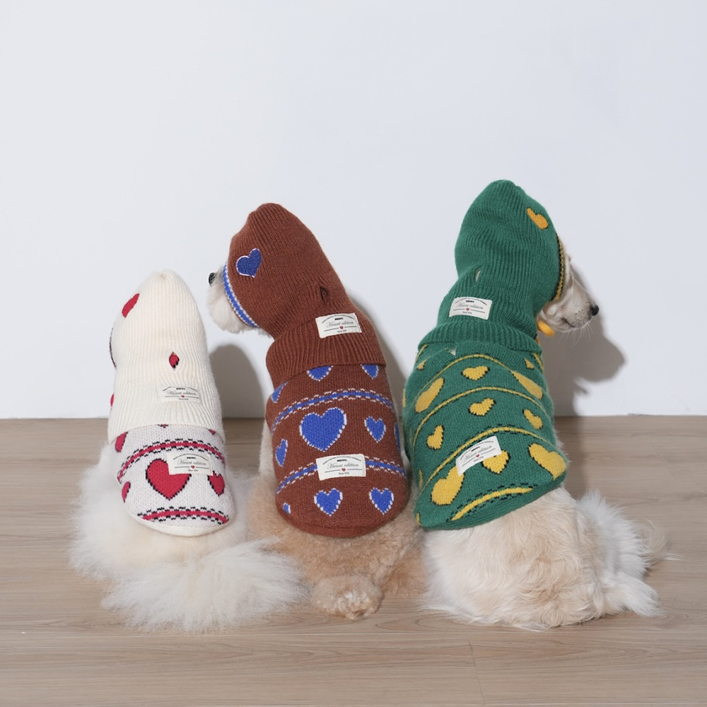 puppygallery｜不規則愛心衣帽組 黃綠