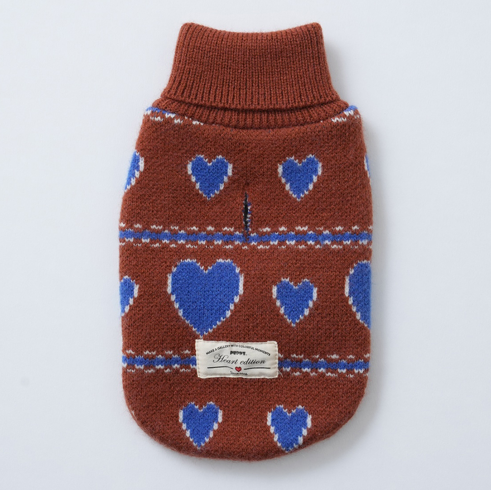 puppygallery｜不規則愛心衣帽組 藍棕