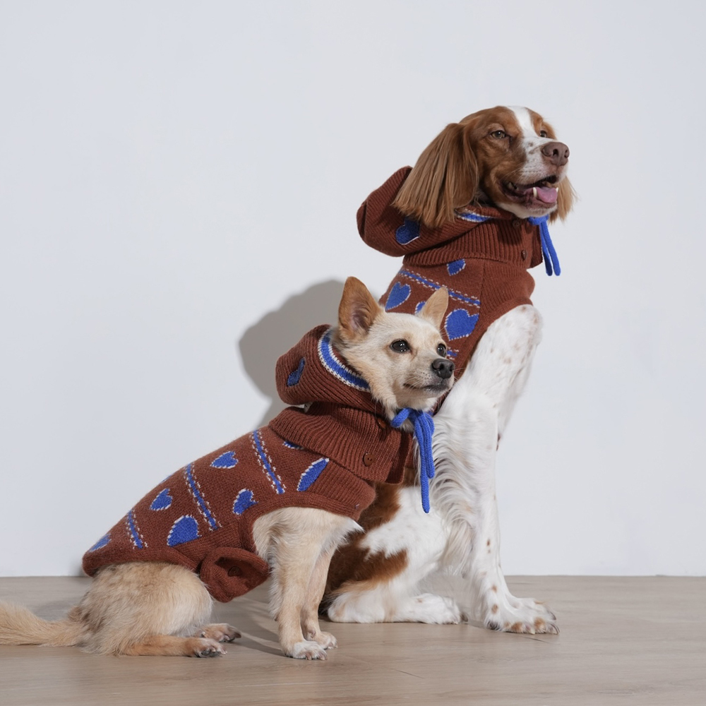 puppygallery｜不規則愛心衣帽組 藍棕