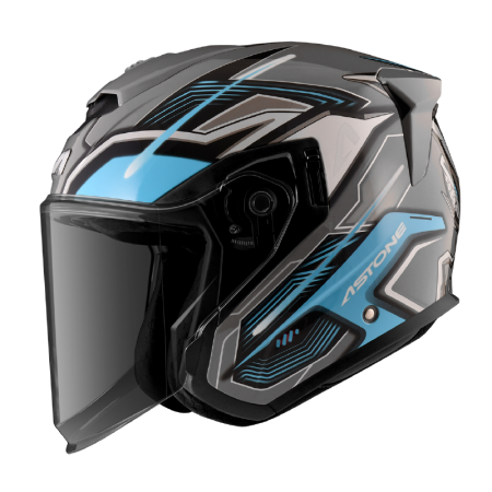 ASTONE DJ14 BQ2 水泥灰 藍  彩繪 內墨片 3/4帽款