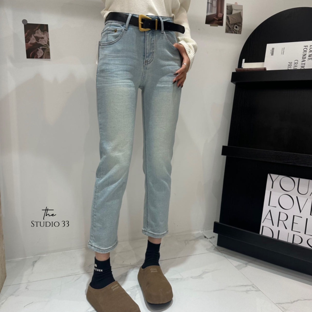 薄絨刷色彈力合身九分牛仔褲