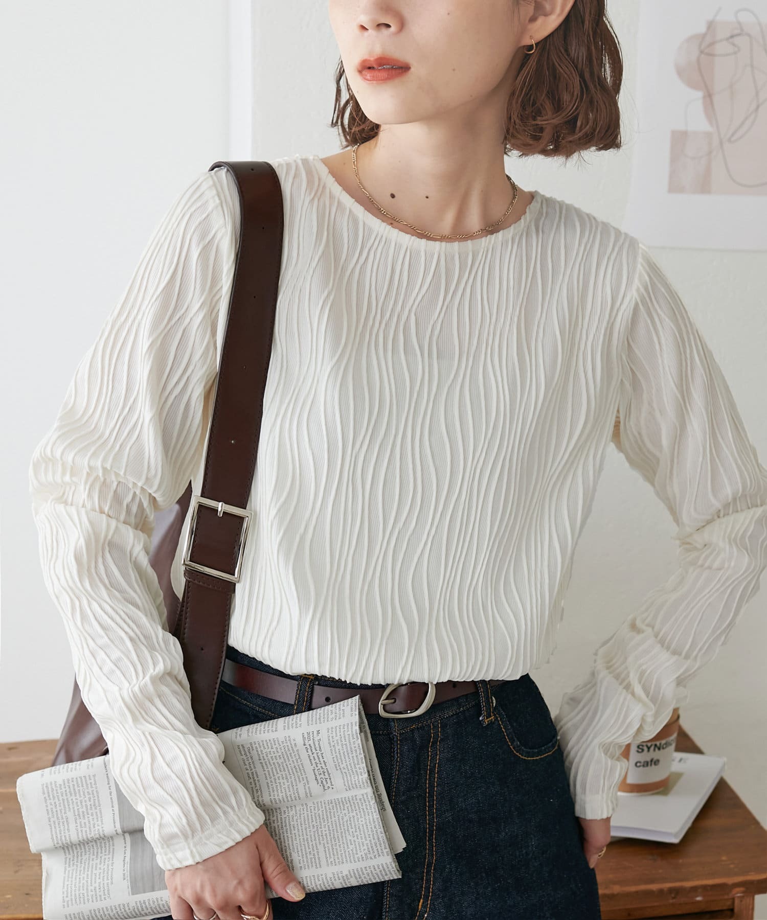 DISCOAT(ディスコート)  立体ジャガードロングスリーブ《WEB限定カラーあり》米白（DCZ10A2206A0001）