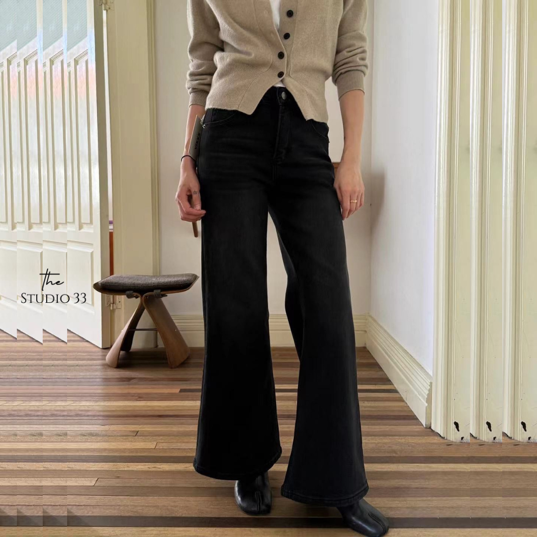 中腰薄絨喇叭寬褲