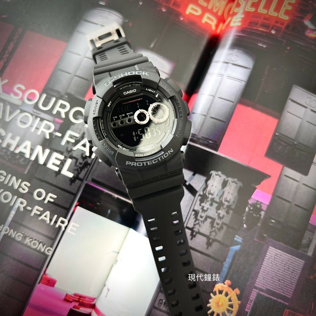 【G-SHOCK】超強夜光燈運動錶 GD-100-1B 51.2mm 現代鐘錶