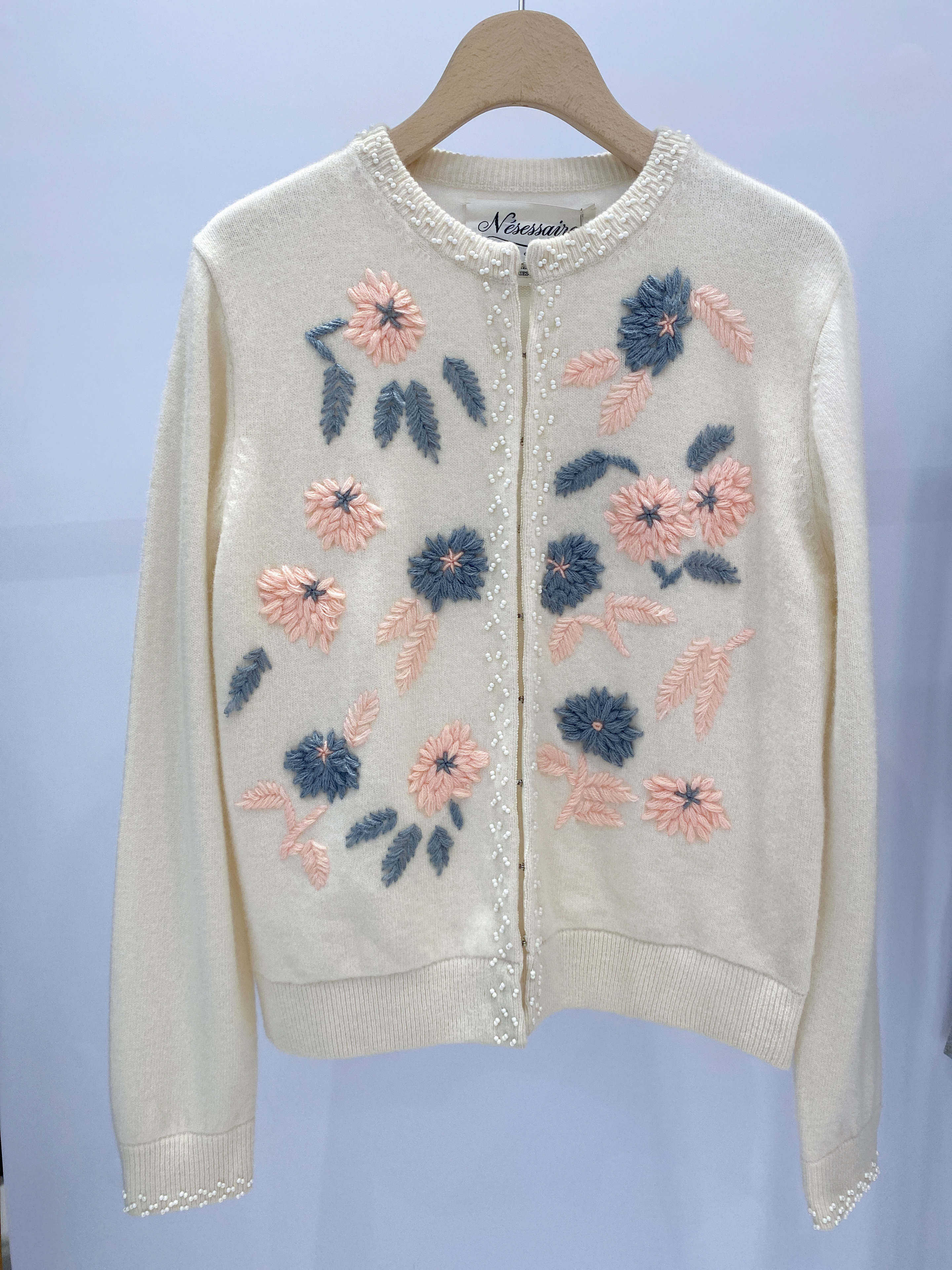 刺繡花珍珠毛料外套