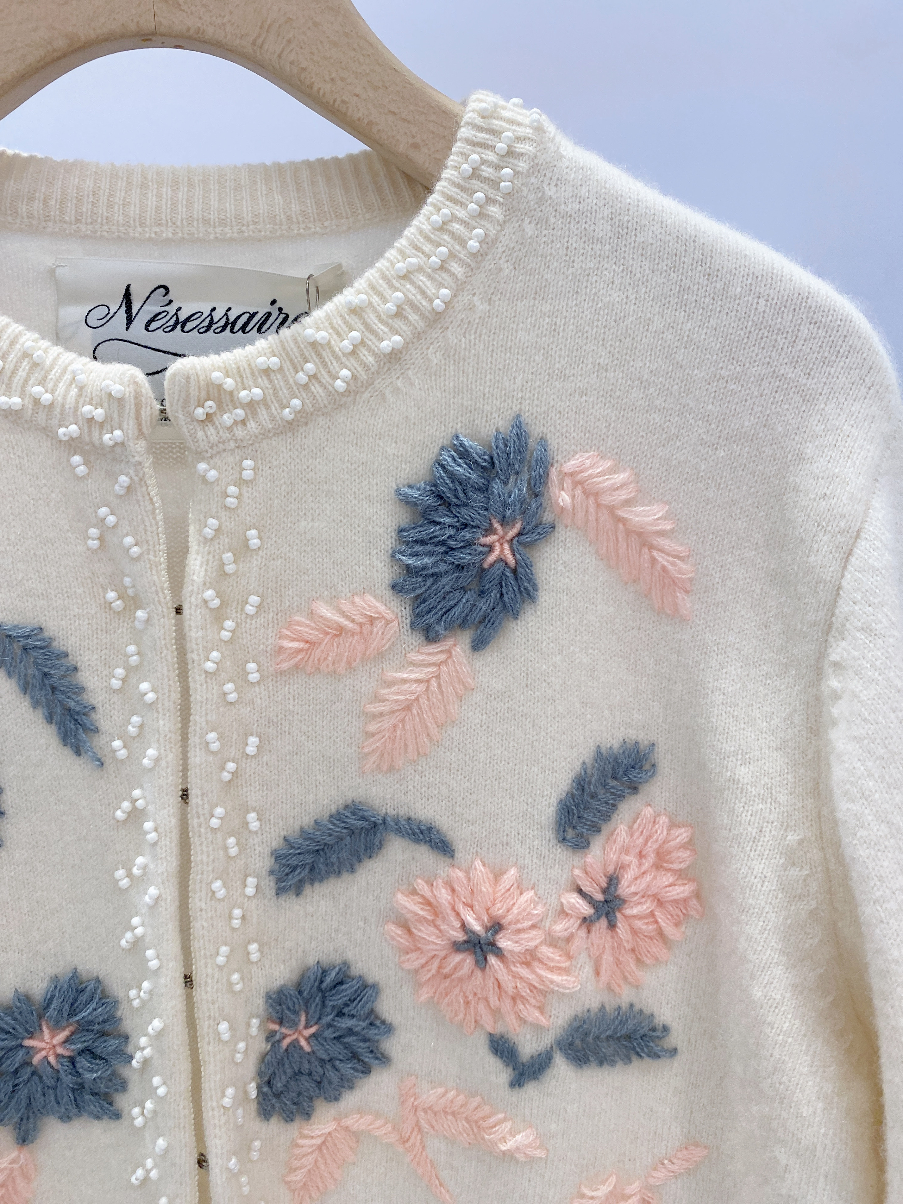 刺繡花珍珠毛料外套