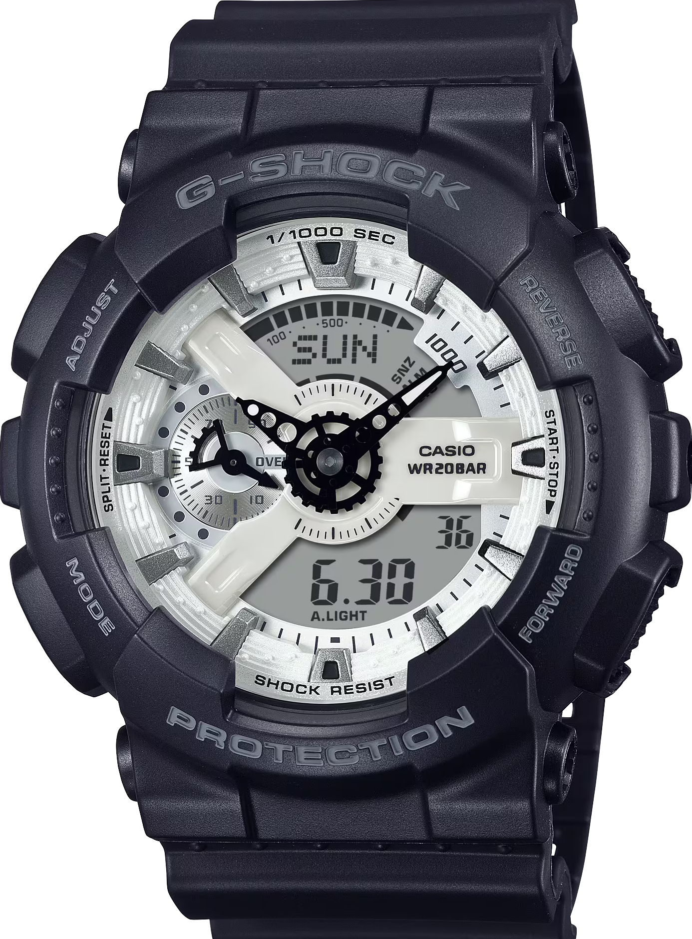 萬年鐘錶 - G-SHOCK  黑白潮流經典防震雙顯電子錶  GA-110WD-1A   錶徑 : 51.2 MM