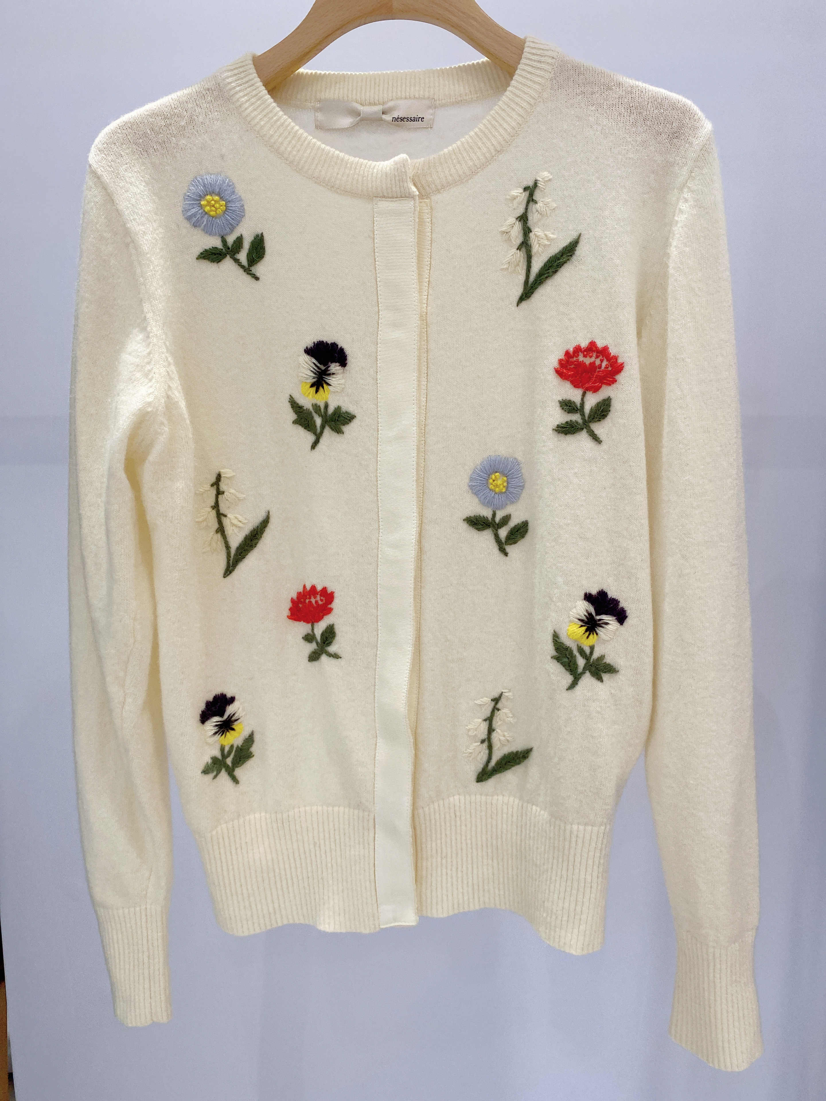 刺繡花毛料針織外套