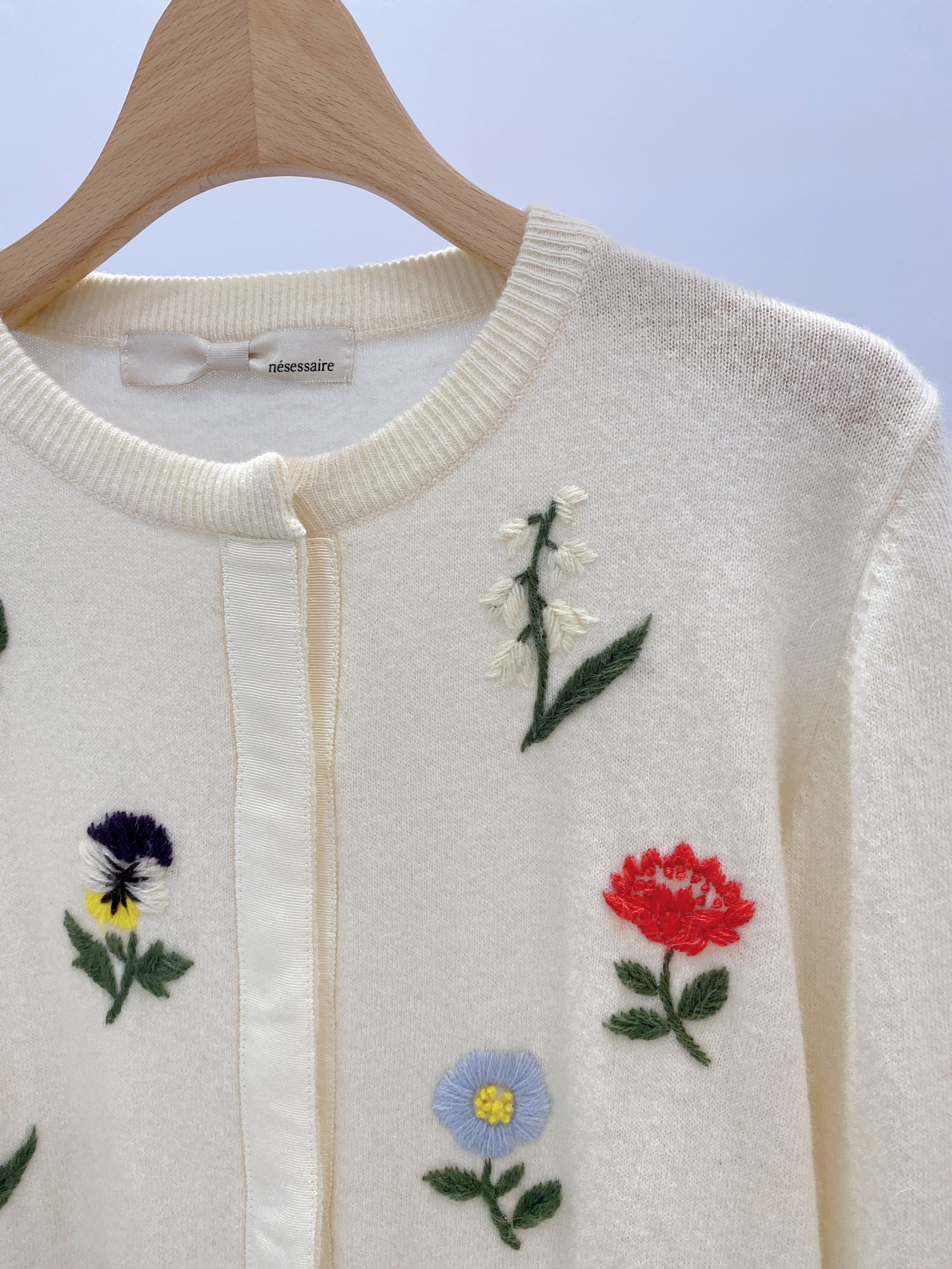 刺繡花毛料針織外套