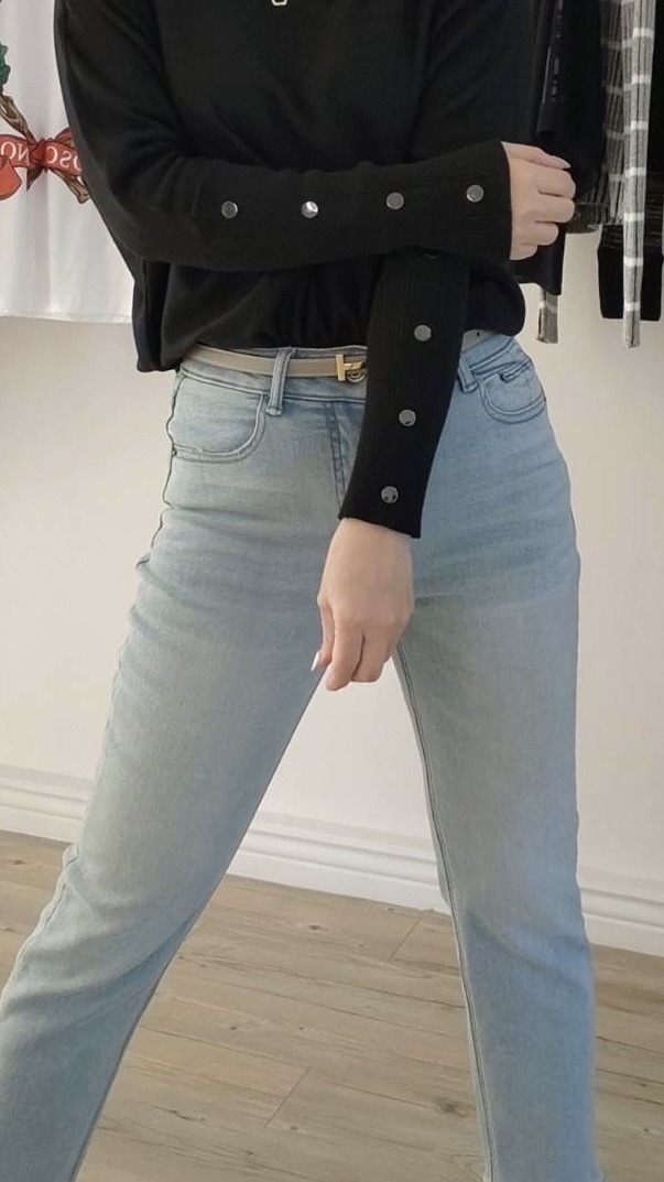 薄絨刷色彈力合身九分牛仔褲