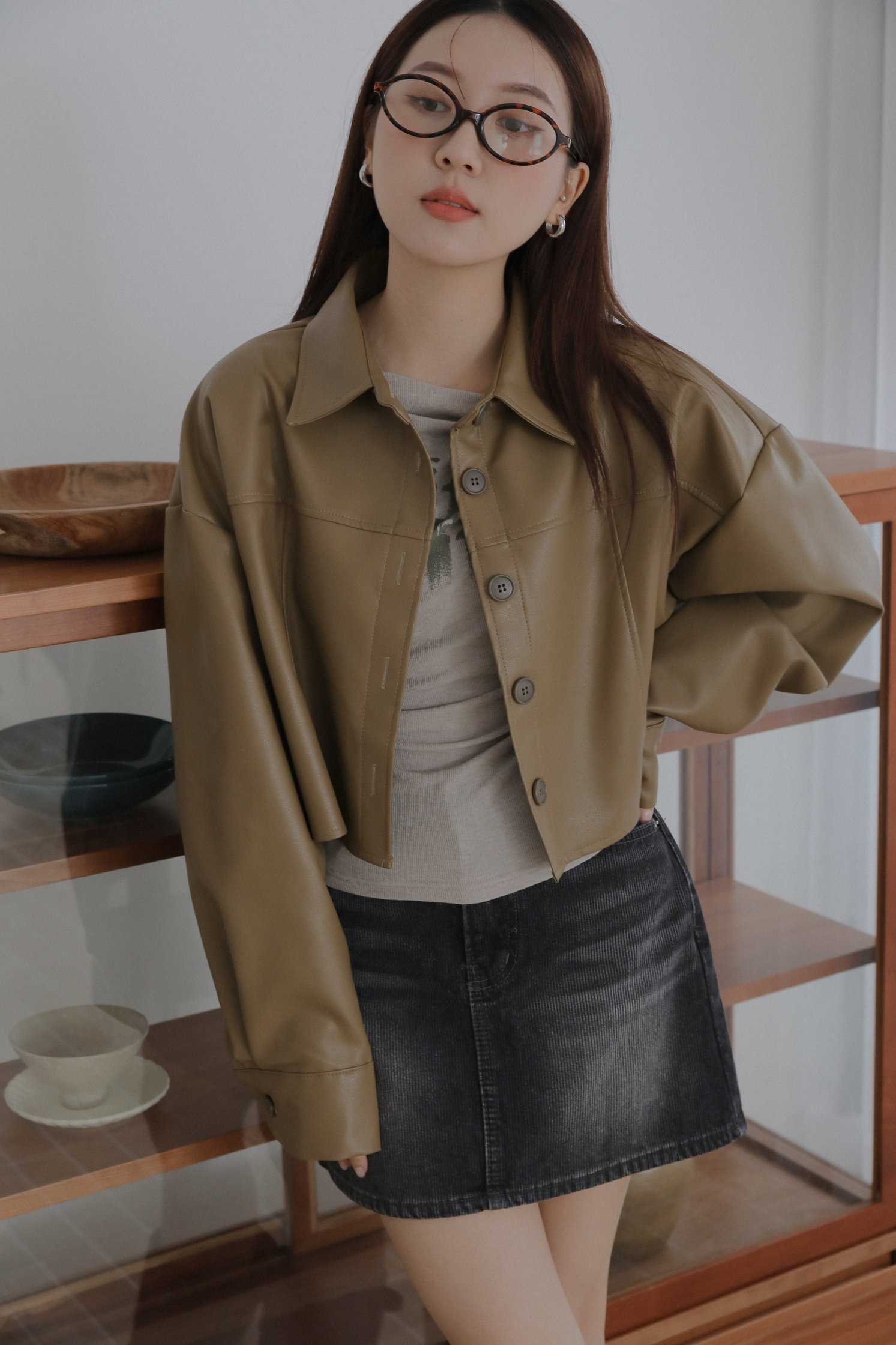 Crop Leather Shirt #襯衫