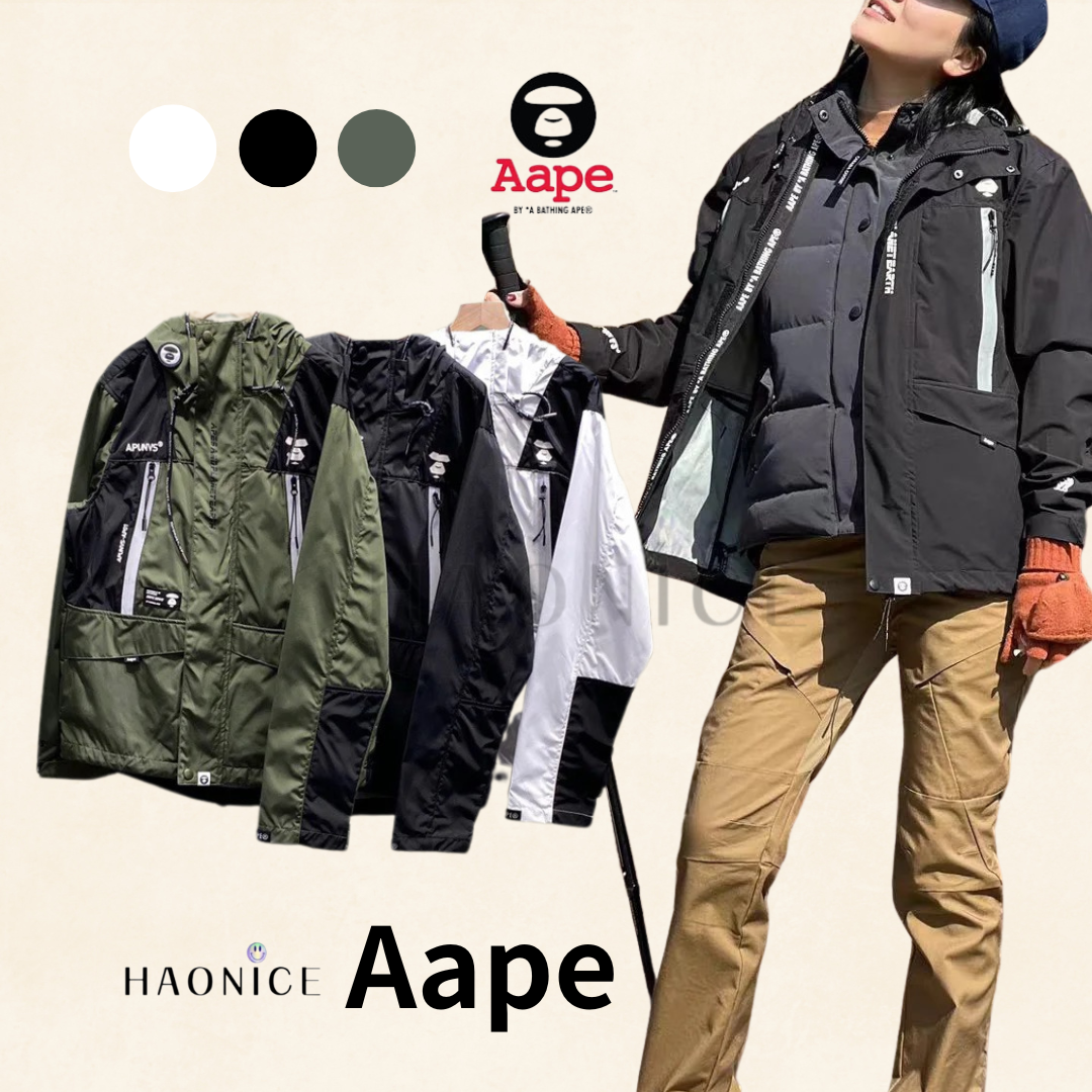 【NICE 歐美日韓代購】24SS Aape 🦍日系潮牌🔥經典logo 反光拼接外套 工裝外套 連帽