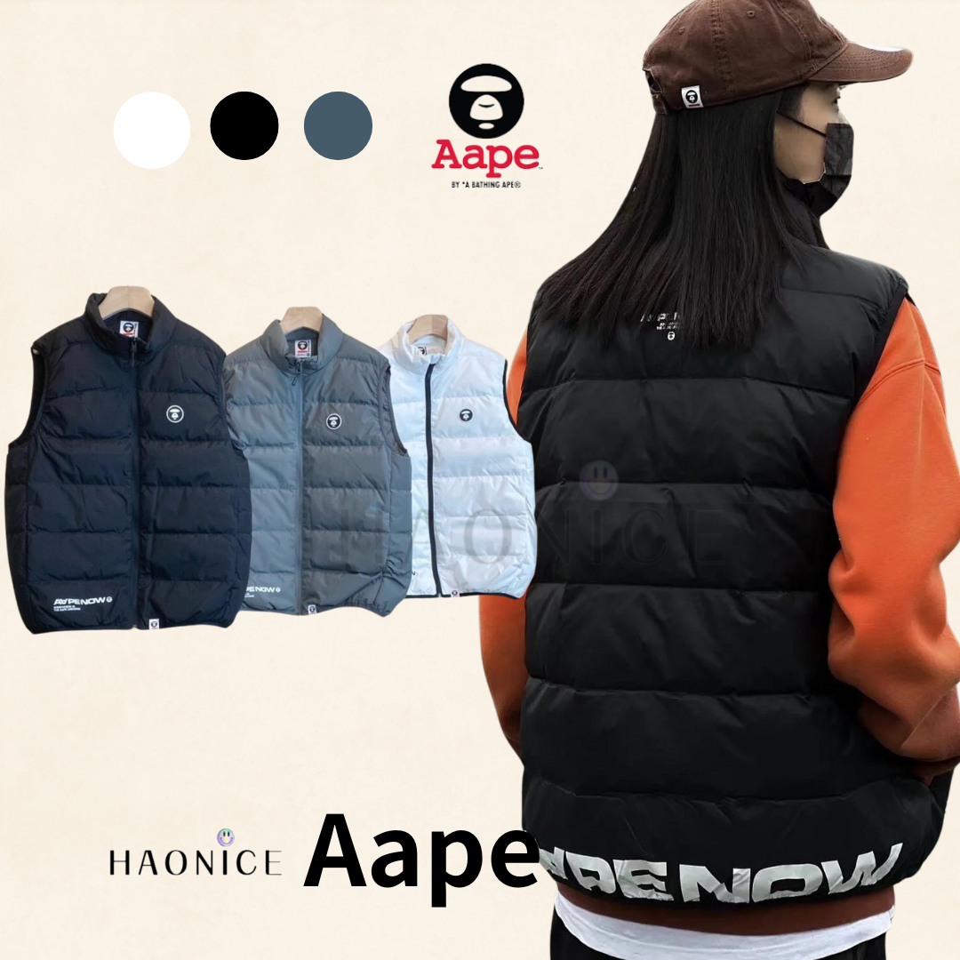 【HAO NICE 】香港經銷商🇭🇰 日本潮流 Aape 22FW爆款 純色搭配經典刺繡猿人頭LOGO 羽絨背心