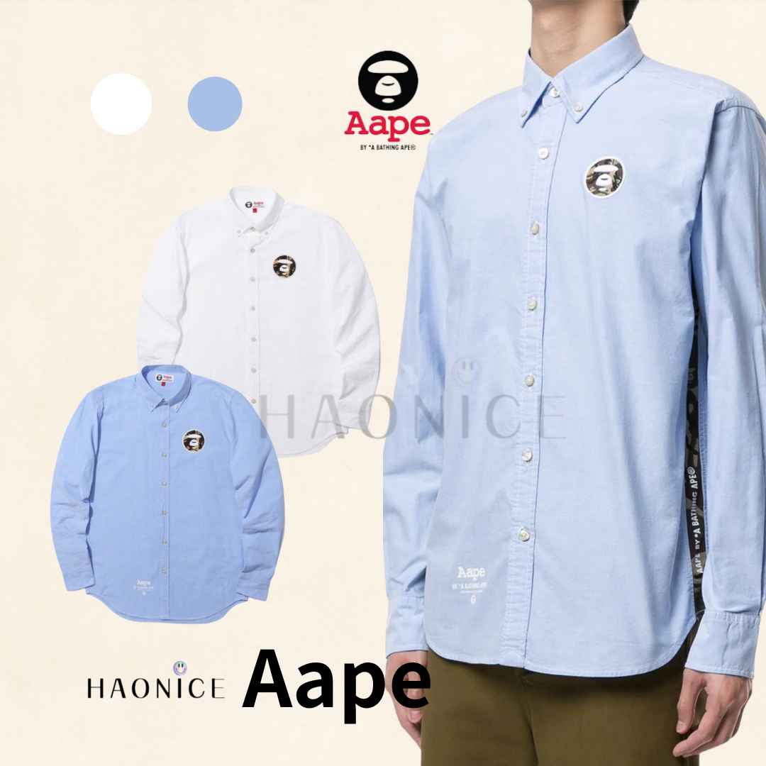 【HAO NICE 】香港經銷商🇭🇰100%正品 日本潮流Aape 24SS經典猿人頭迷彩刺繡 簡約百搭 長袖 扣子襯衫