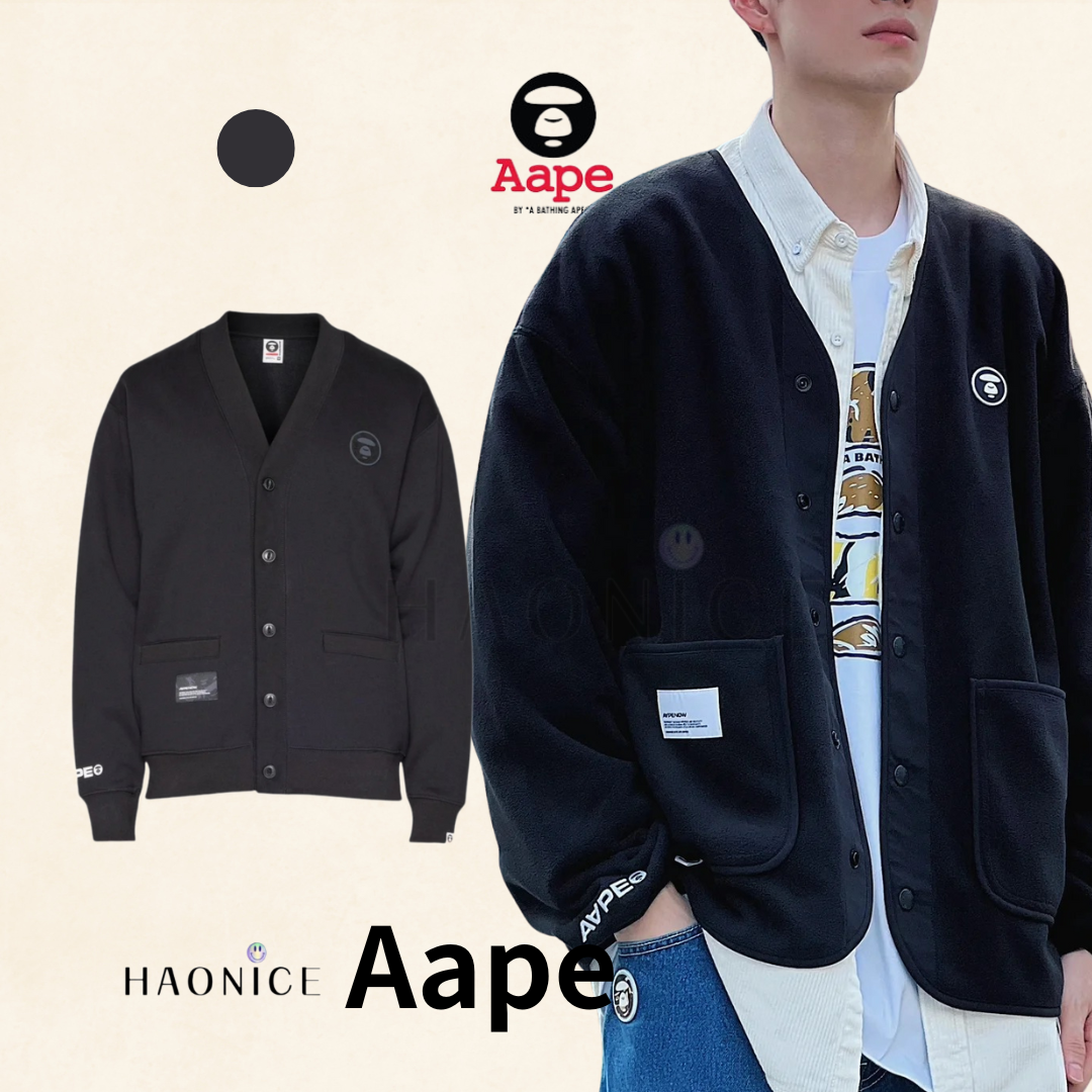 【HAO NICE 】香港經銷商🇭🇰 日本潮流Aape 23FW秋冬爆款 薄款刺繡經典猿人頭LOGO 長袖V領 紐扣外套🔥