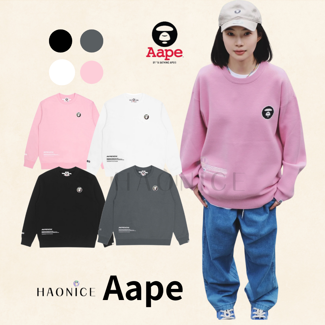 【HAO NICE 】香港經銷商🇭🇰100%正品 日本潮流Aape 23FW秋冬爆款 經典徽章猿人頭小字母刺繡純棉長袖 大學T