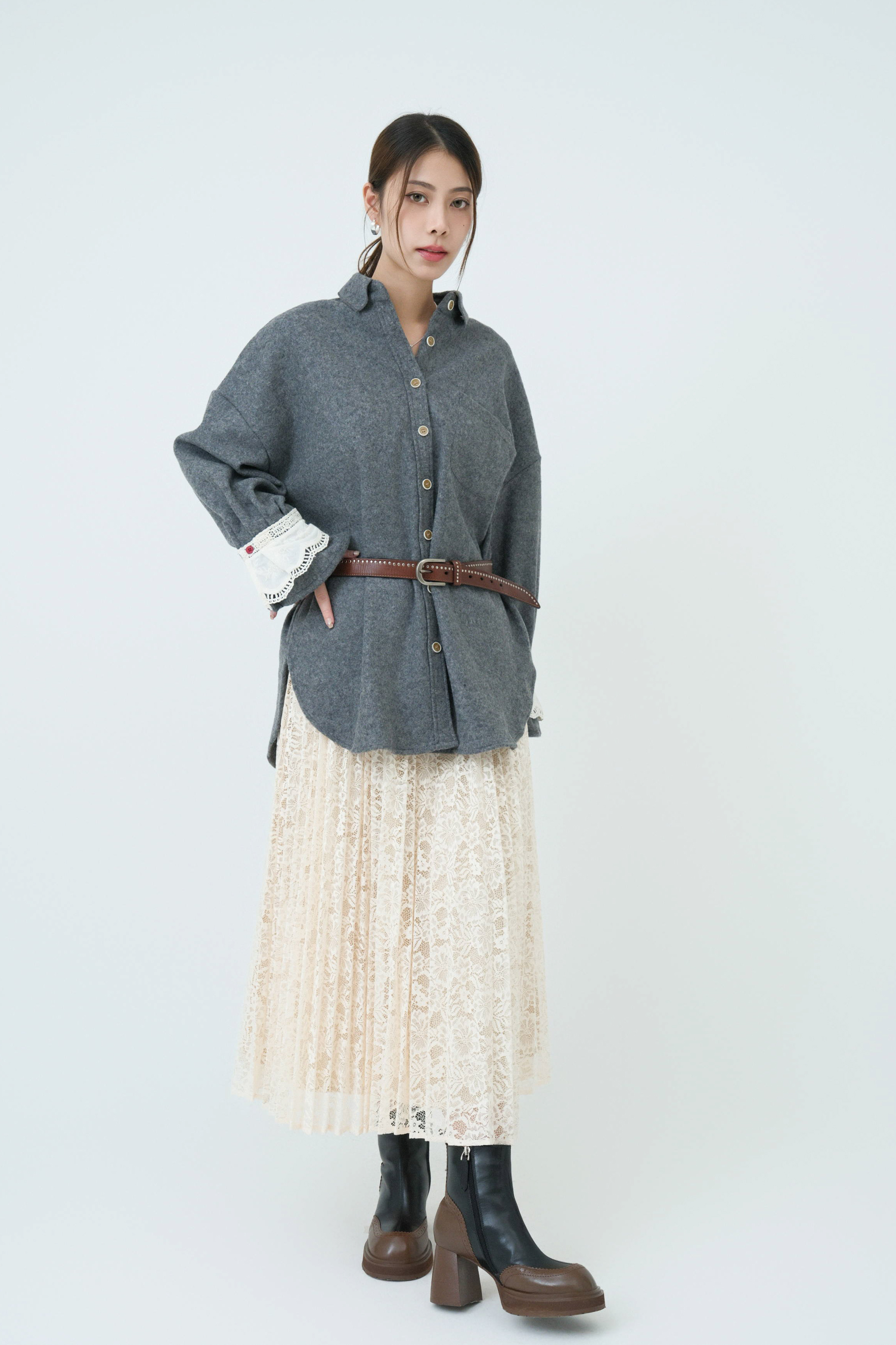 花邊袖口絨恤衫（*現貨款式）