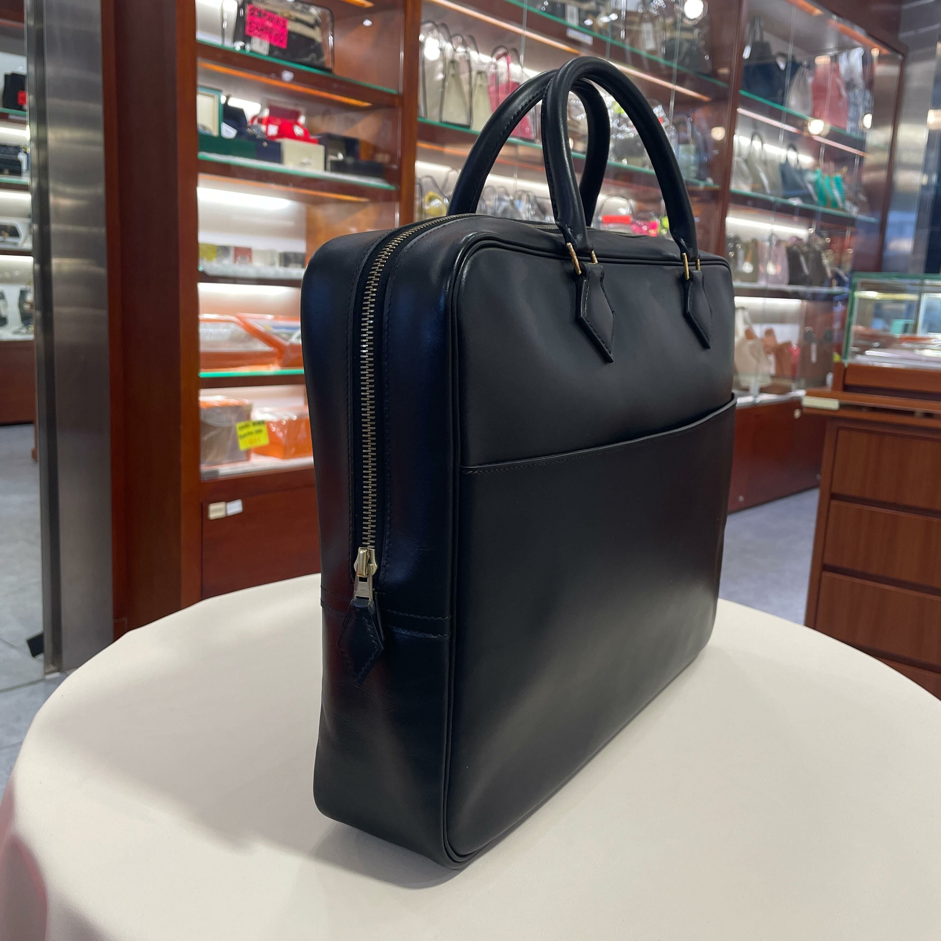 95%NEW二手HERMES公事包 黑色BOX皮 PLUME 12H BRIEFCASE #香榭站正品