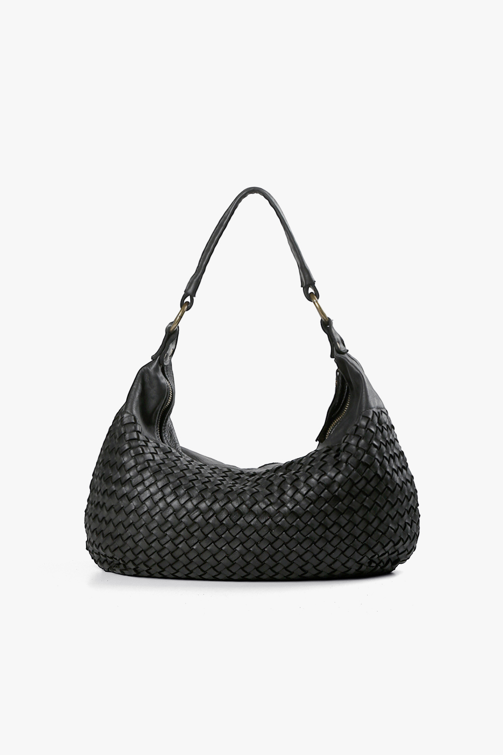 Vita 鞣革編織肩背包-黑色