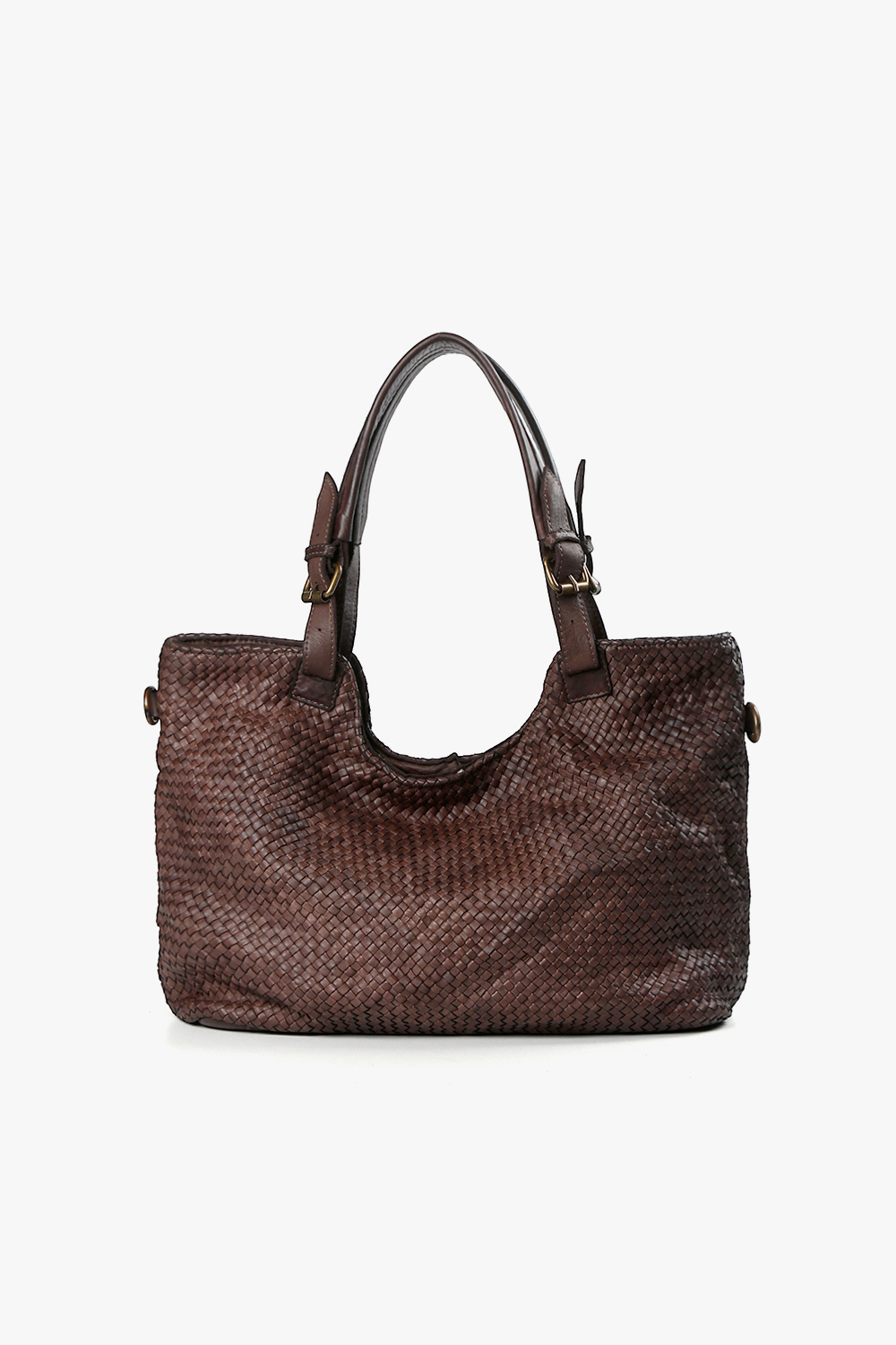 Vento 鞣革編織方形肩背包-咖啡