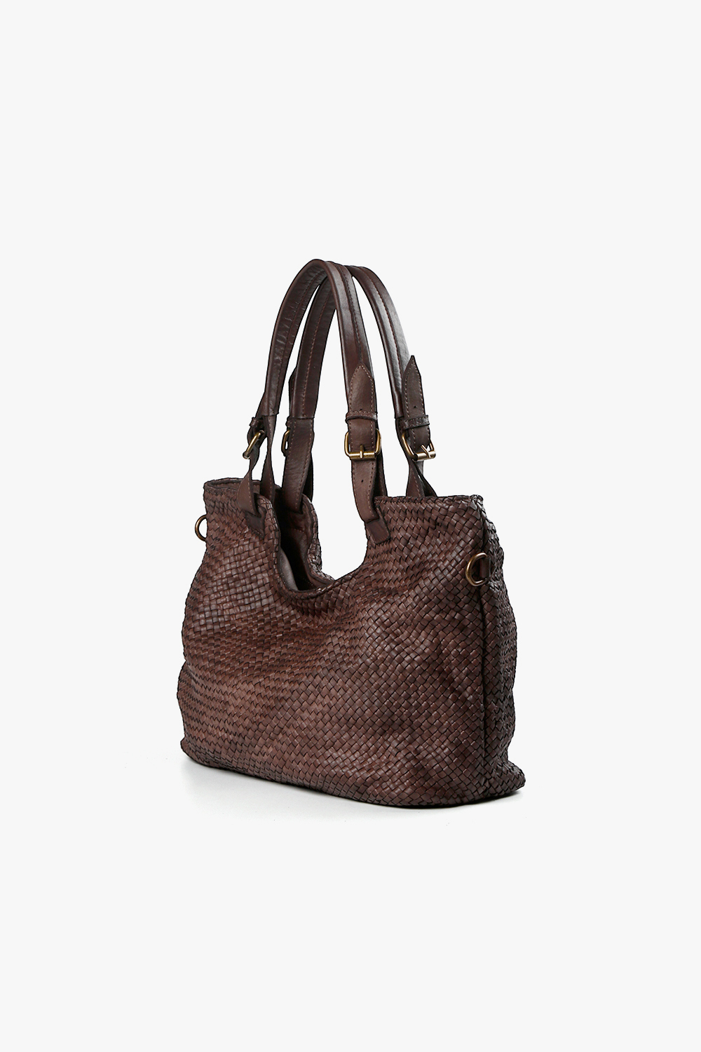 Vento 鞣革編織方形肩背包-咖啡