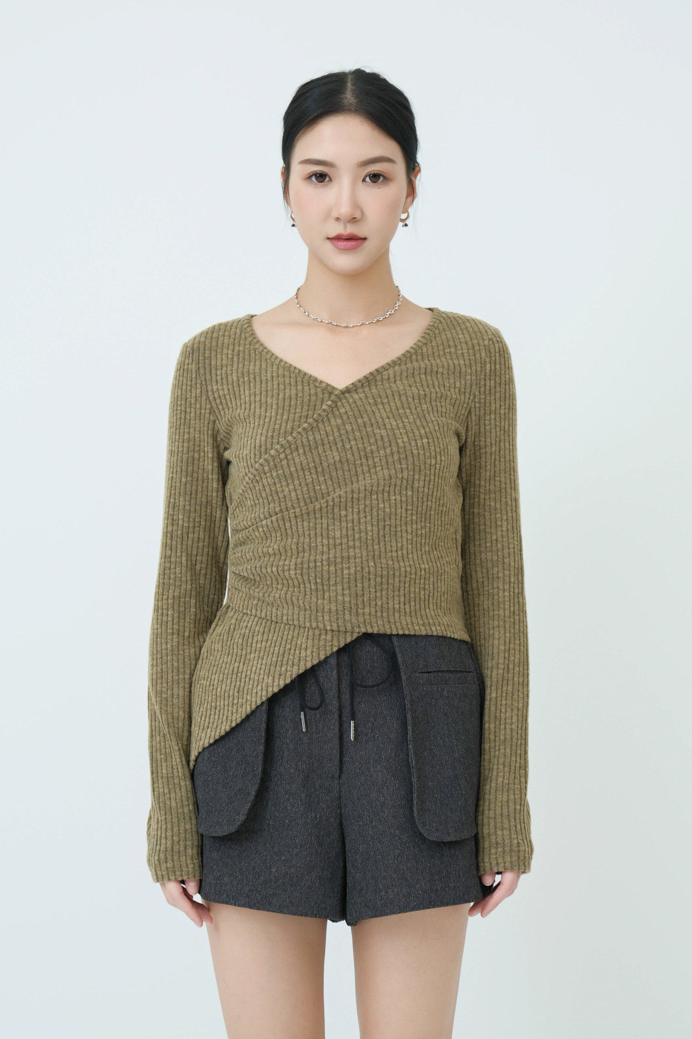 左右冚領直坑紋針織上衣 (*現貨款式）