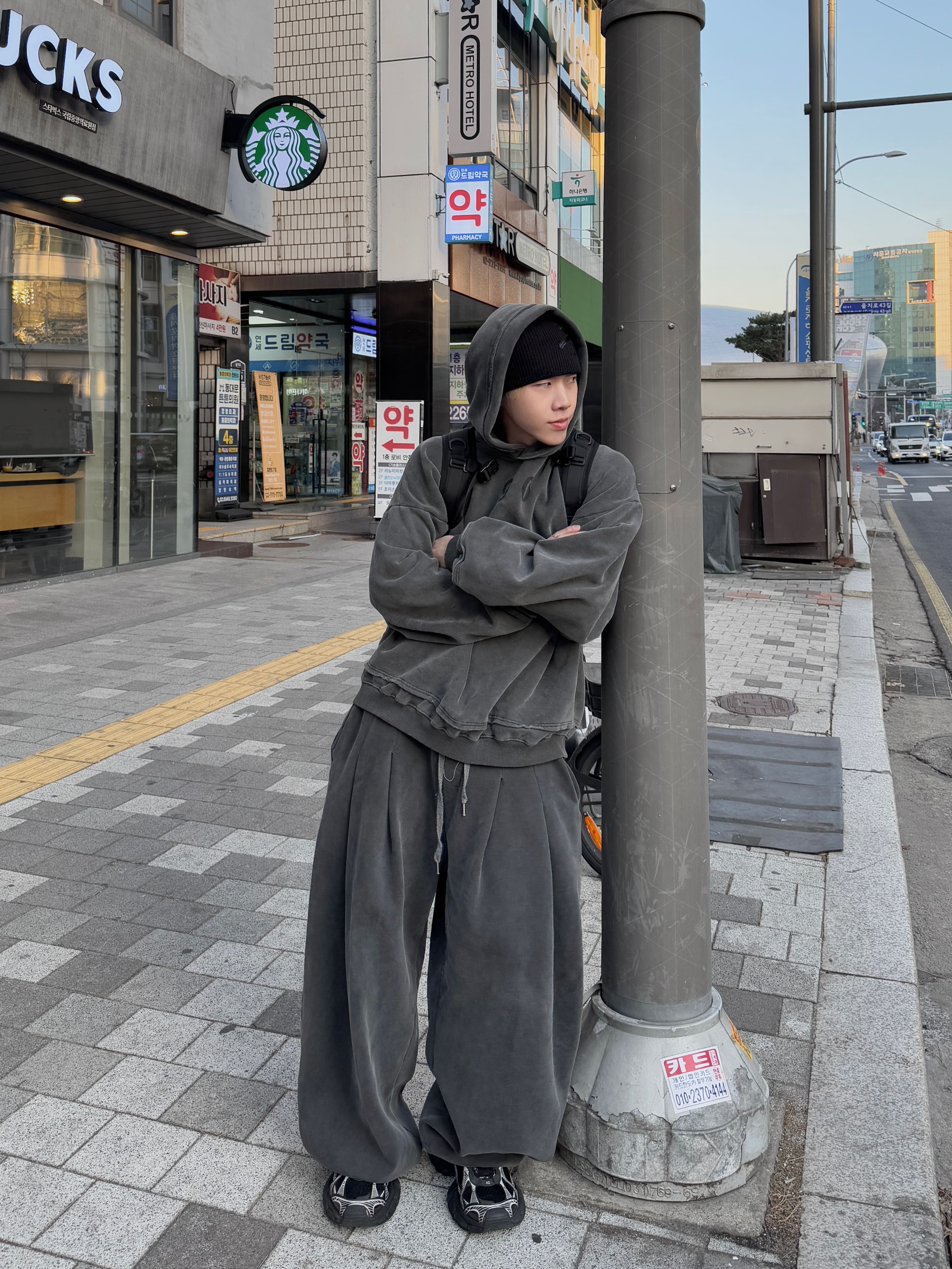 90 重磅水洗 破壞 漸層 刷色 寬鬆 套裝 帽T（現貨）