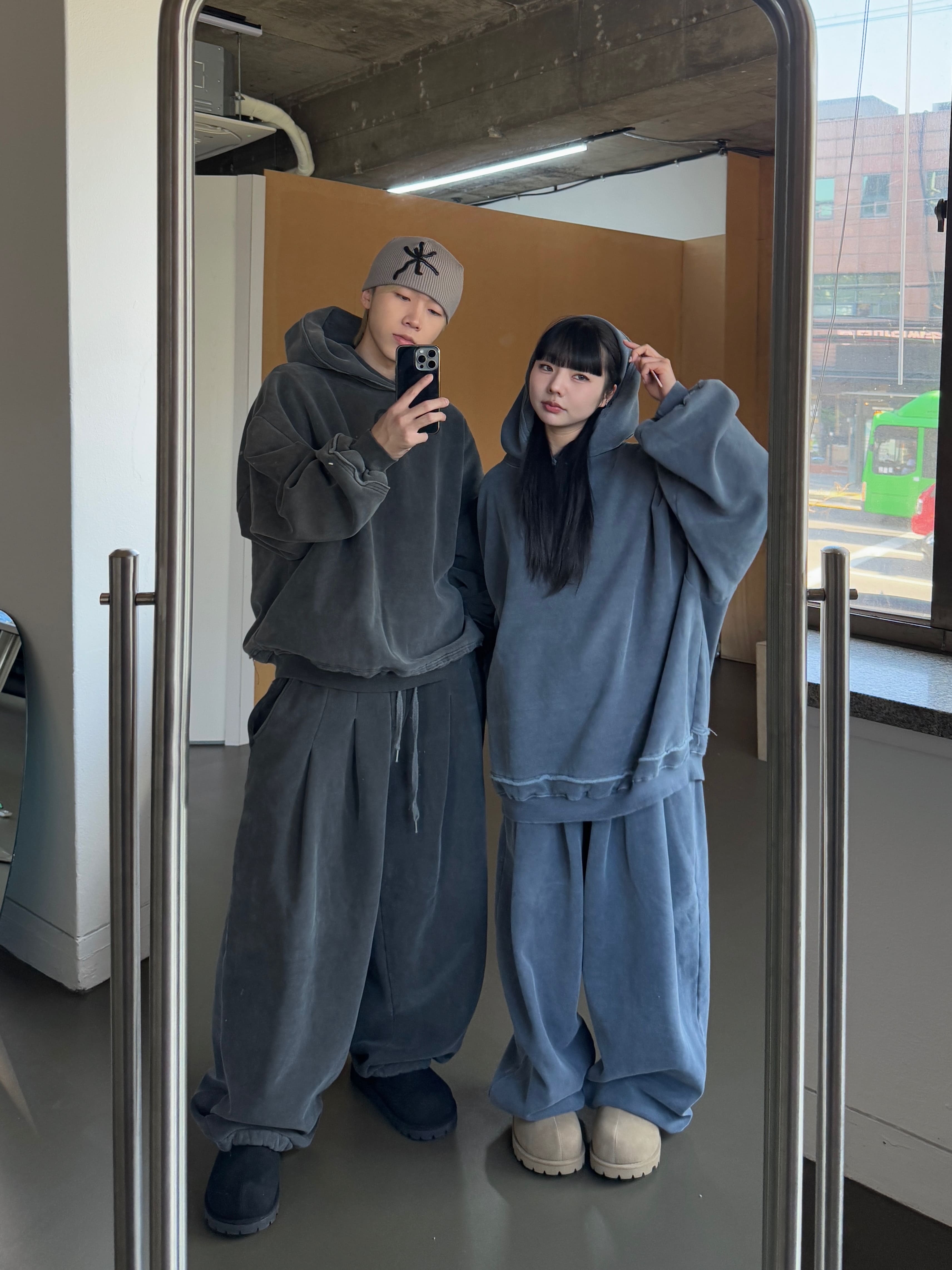 90 重磅水洗 破壞 漸層 刷色 寬鬆 套裝 帽T（現貨）