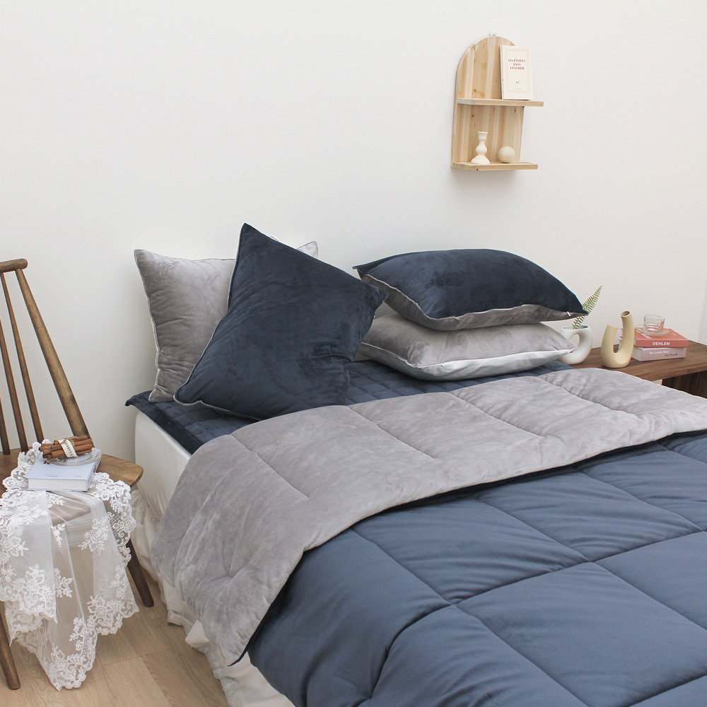 韓國棉被 素面大格縫線雙面吐司被(冬被系列)超細纖維