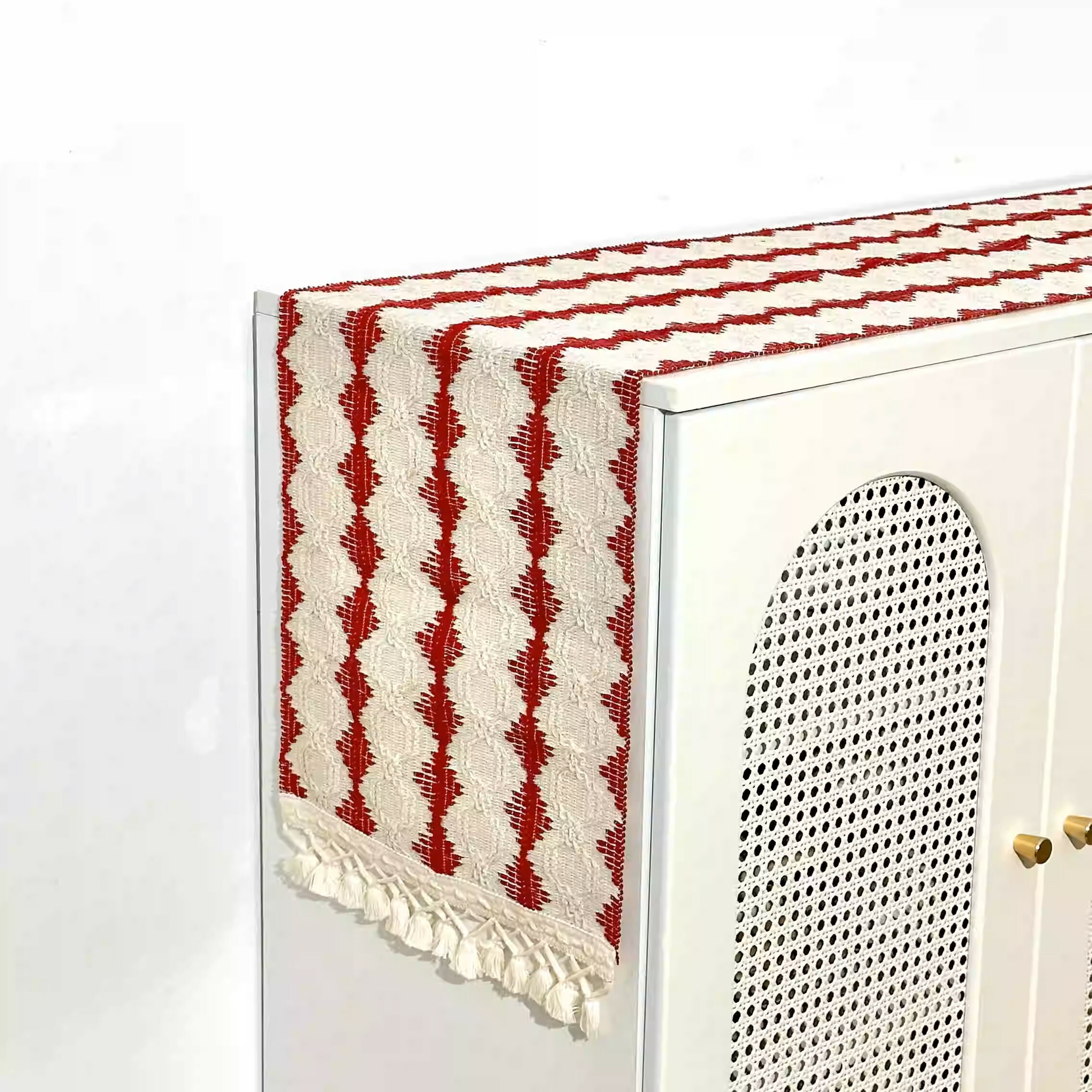 《5478》紅色奶油風裝飾流蘇桌巾