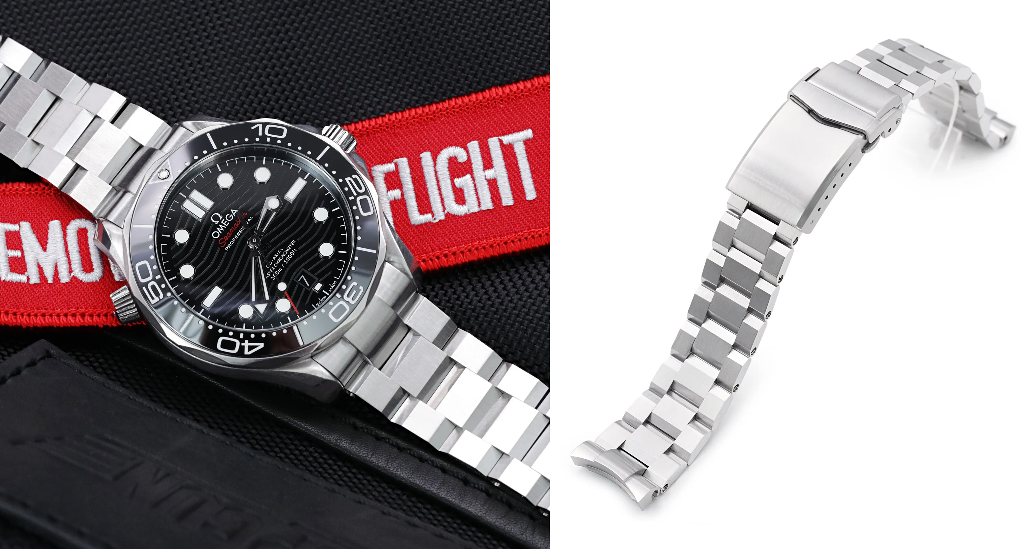 萬年鐘錶 - 太空人錶帶 -   錶徑42mm 新版歐米茄OMEGA大海馬 300米專用 代用錶帶  V扣潛水實心不鏽鋼錶帶 SS201820B148   錶帶寬度 : 20MM