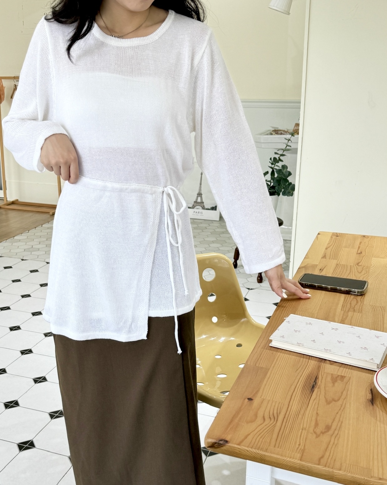 慵懶系設計女孩針織圍裙上衣