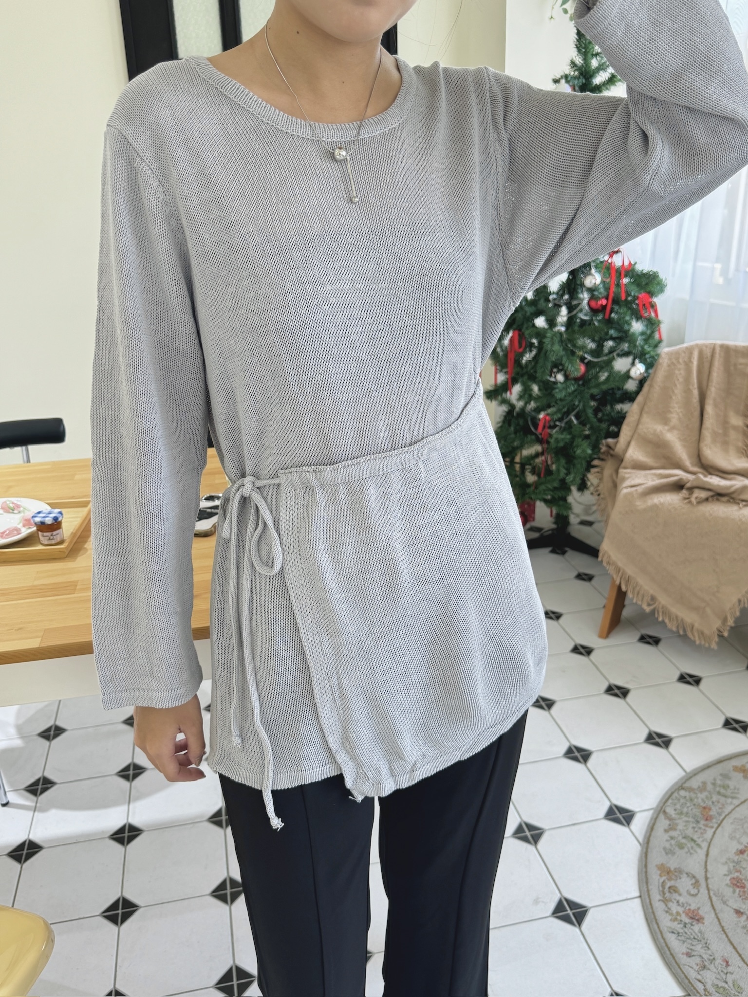 慵懶系設計女孩針織圍裙上衣