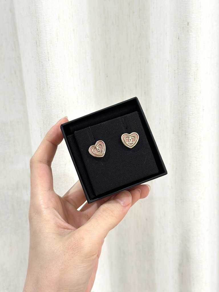 CHANEL CC Logo Heart-shaped Earrings ABD346 粉紅心心耳環
