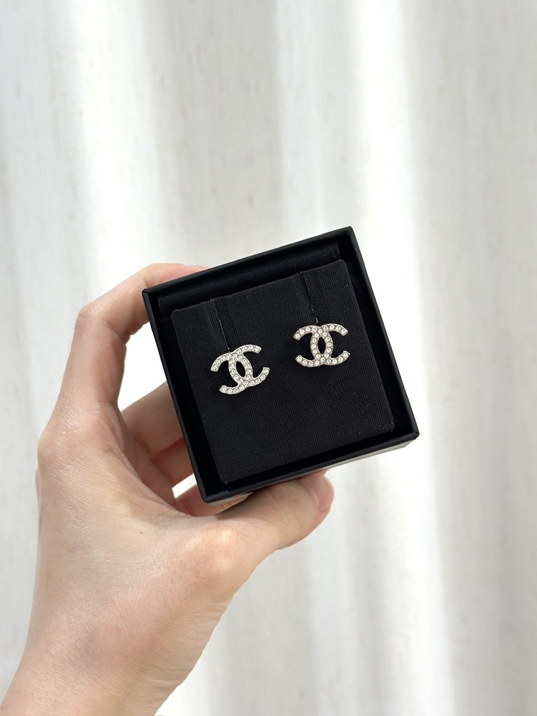 CHANEL CC Logo Earrings ABE835 25C 立體雙C水鑽耳環