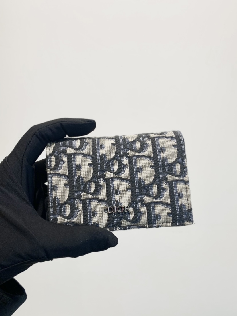 DIOR 卡片套 米色和黑色 Dior Oblique 緹花