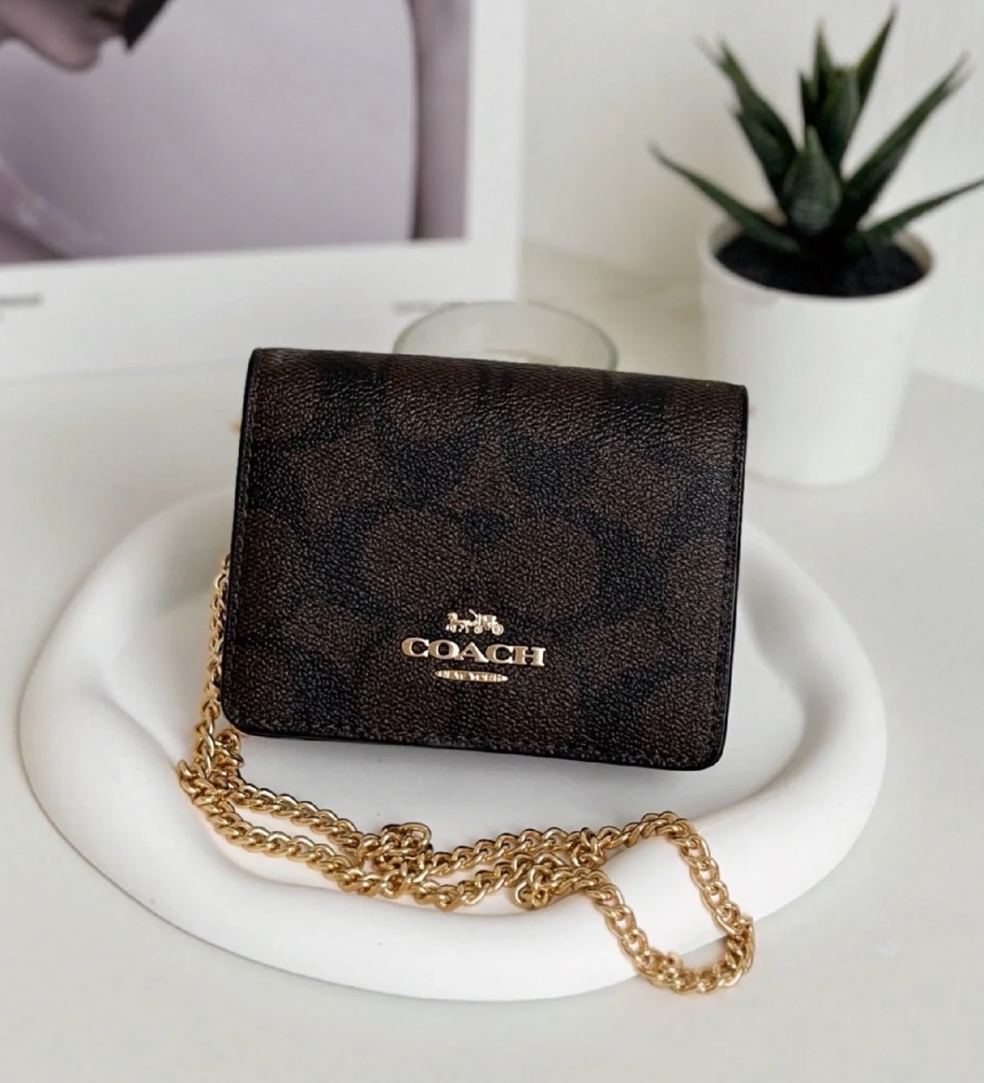 COACH CHAIN 10 老花鏈條錢包 單肩斜挎包 深棕色 6650-IMAA8