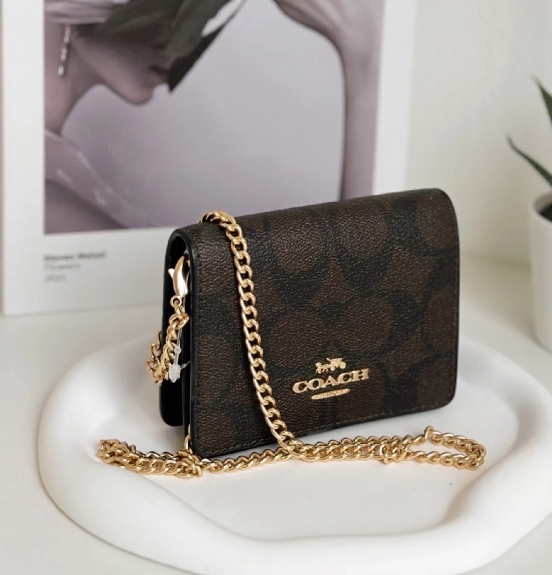 COACH CHAIN 10 老花鏈條錢包 單肩斜挎包 深棕色 6650-IMAA8