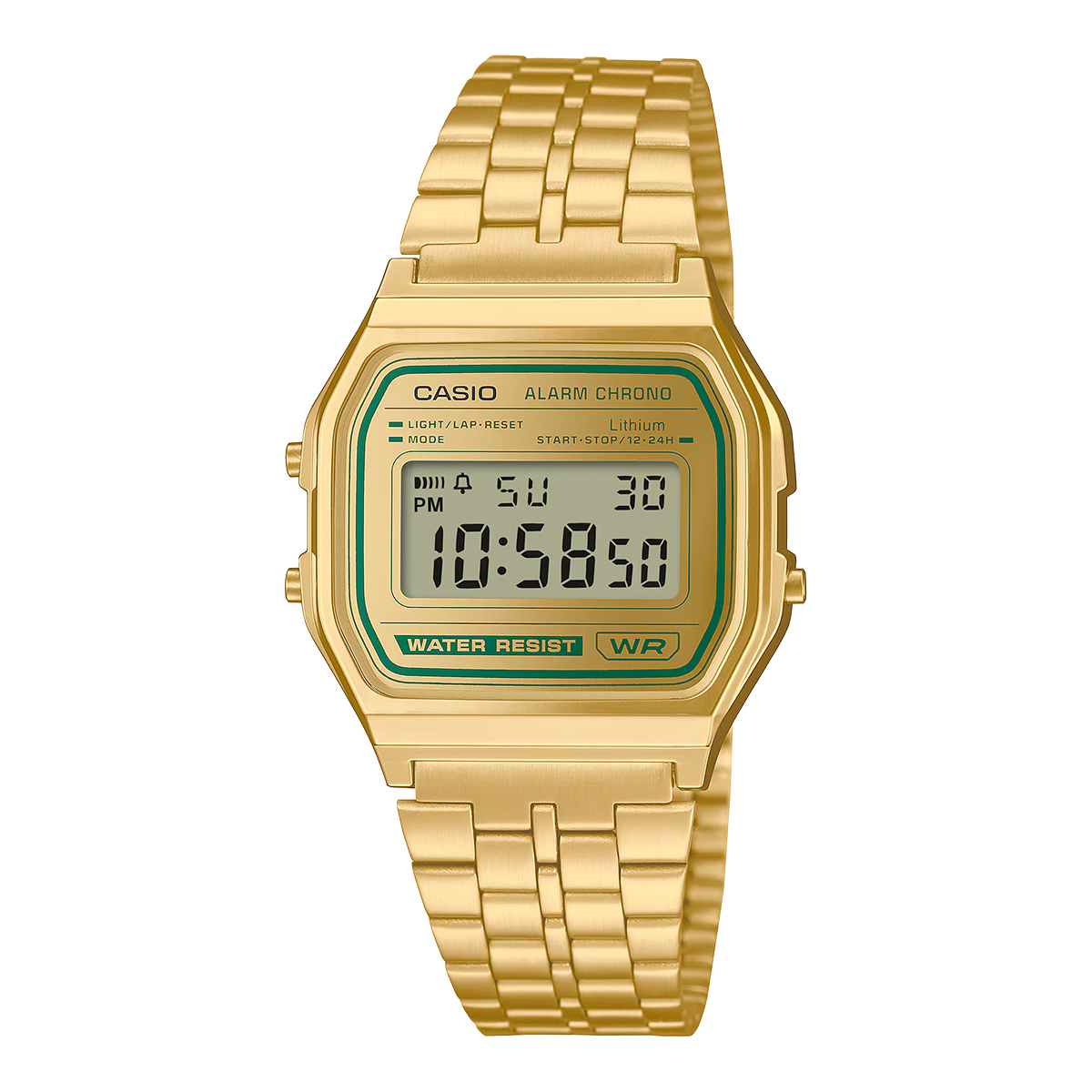 CASIO A158WEGV-9A 中裝 金色 鏡面 方形復古跳字錶