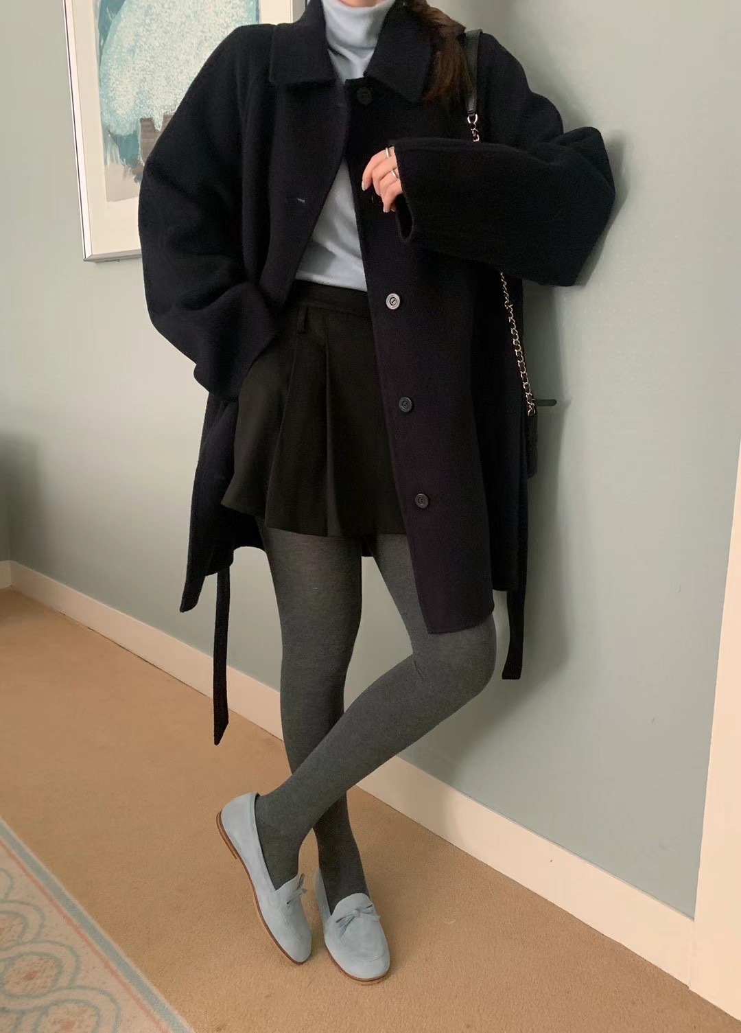 C03 中長版100%羊毛大衣(米/駝/黑藍)