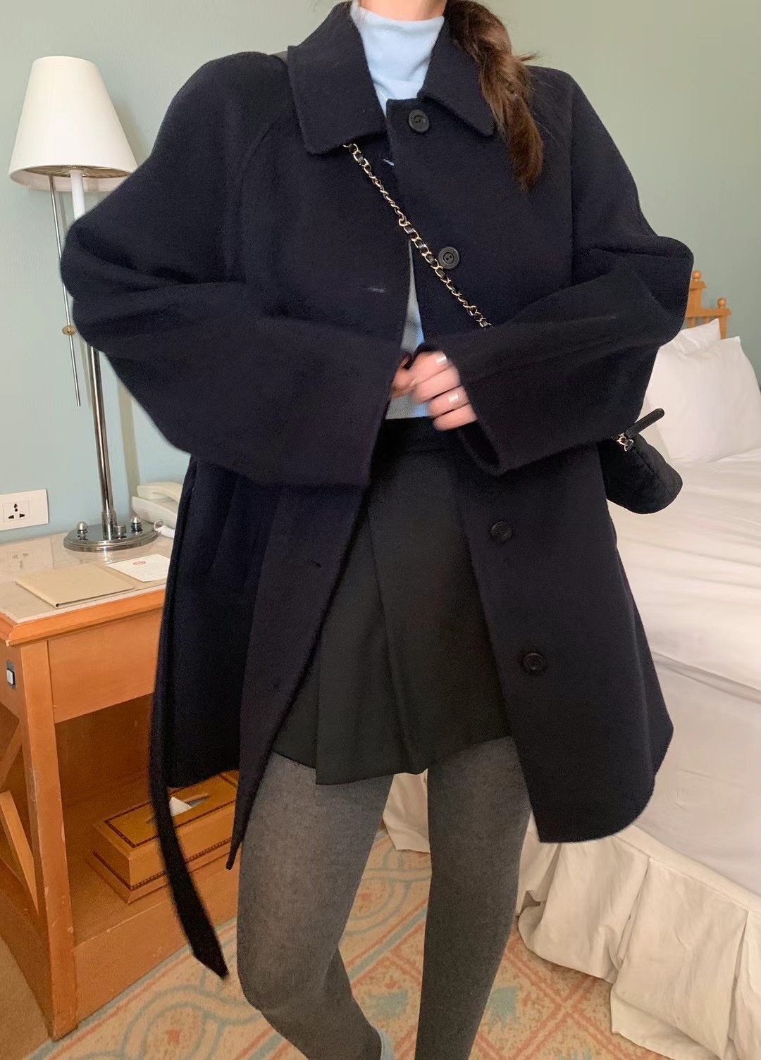 C03 中長版100%羊毛大衣(米/駝/黑藍)