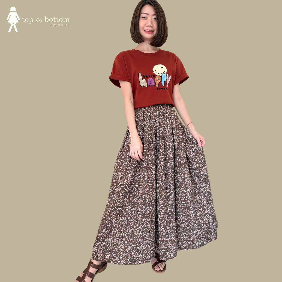 COTTON FLORAL PRINTED MIDI SKIRT