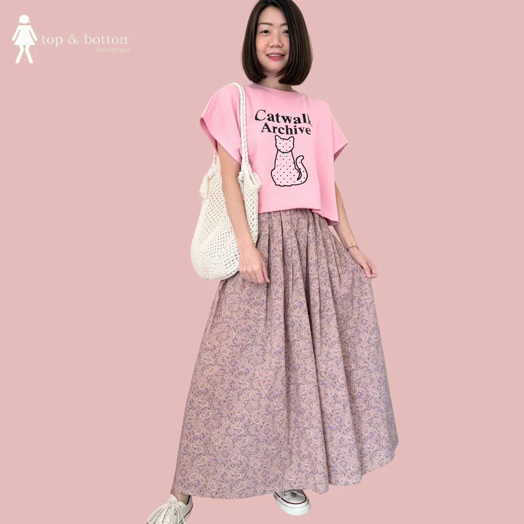 COTTON FLORAL PRINTED MIDI SKIRT