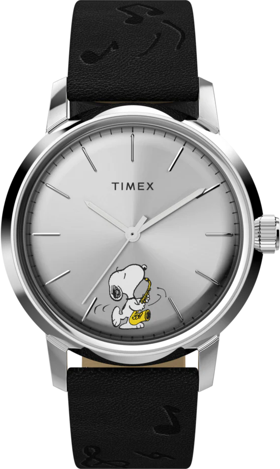 萬年鐘錶 - TIMEX 天美時  Peanuts Marlin 花生史奴比薩克斯風演奏家機械皮革款男錶  TW2W68800  錶徑40MM