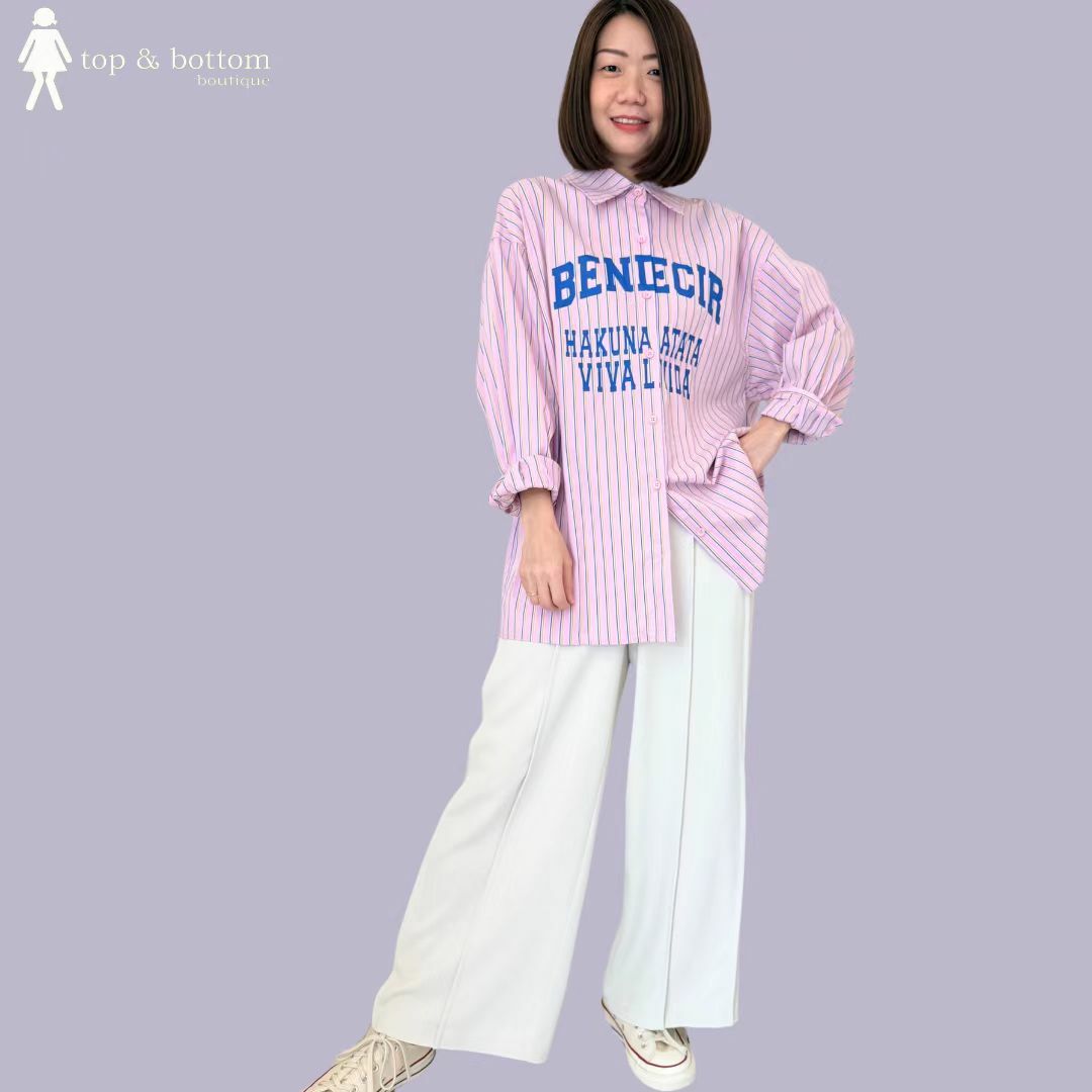 STRIPED WORDING OVERSIZE SHIRT