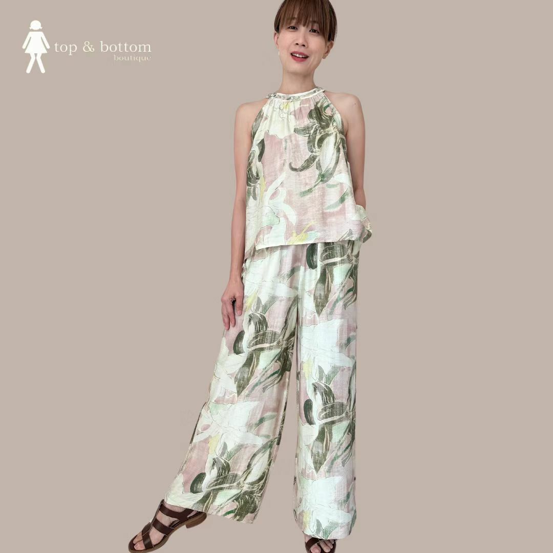 FLORAL HALTER NECK BLOUSE WITH PANT SET SUIT (2 PCS)