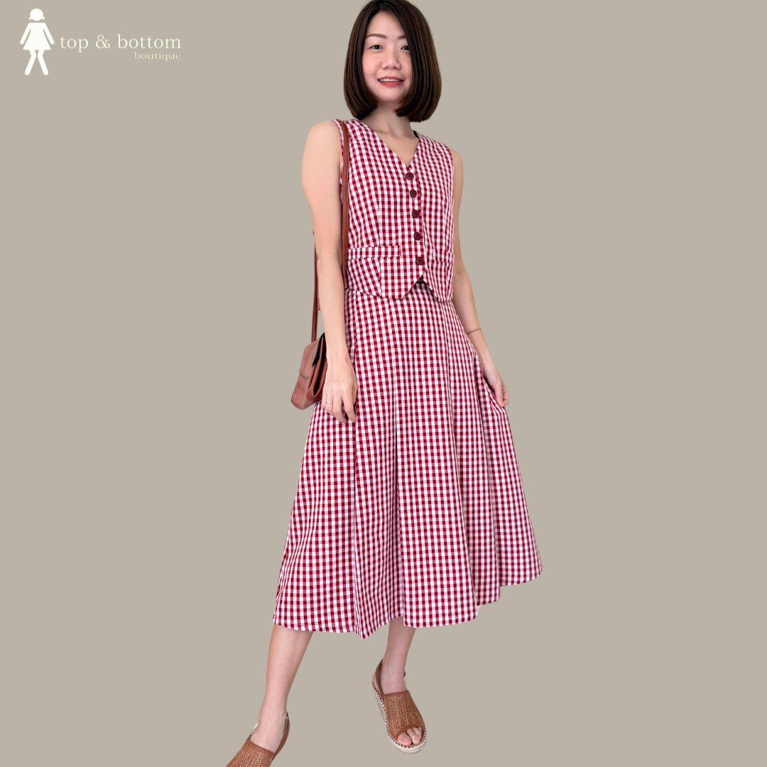 COTTON CHECKED MIDI SKIRT
