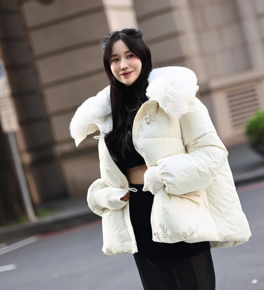 【輕奢保暖】DOMISS毛毛翻領羽絨鋪棉外套 保暖外套-2色(現貨)