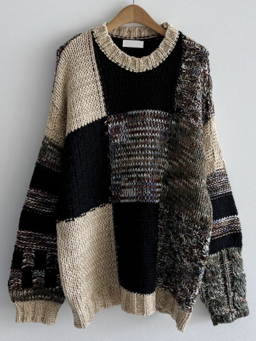 圓領格紋針織衫 T5638